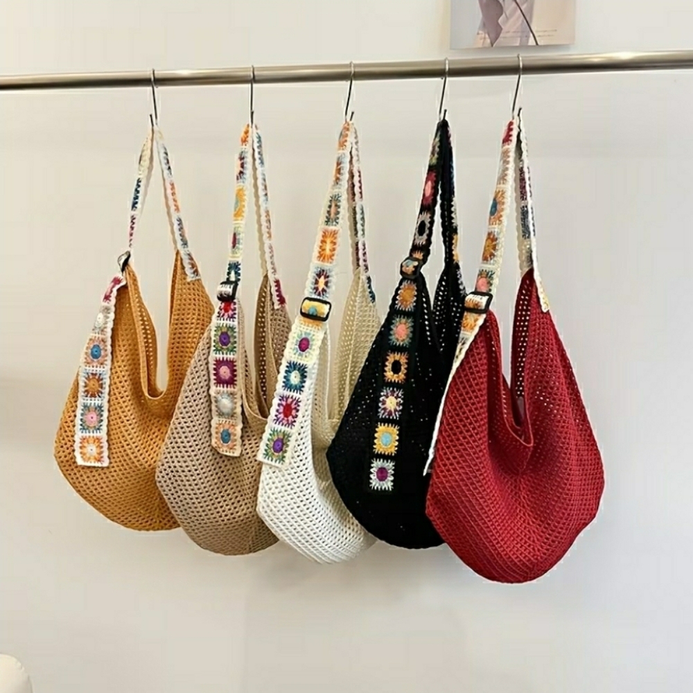 NEW! Knit Hobo Shoulder Bag w/ Crochet Strap (Multiple Colors Avail - Pick 1)